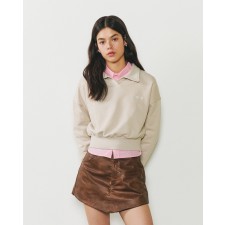 Cropped Collar Sweat Shirt (Beige)