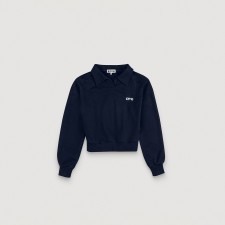 Cropped Collar Sweat Shirt (Navy)