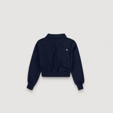 Cropped Collar Sweat Shirt (Navy)