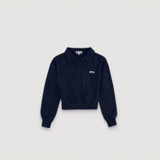 Cropped Collar Sweat Shirt (Navy)