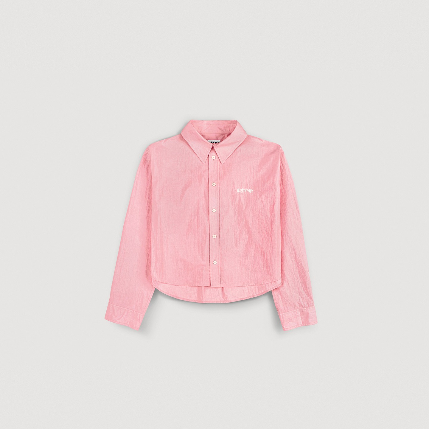 Cropped Washed Cotton Nylon Shirt (Pink)