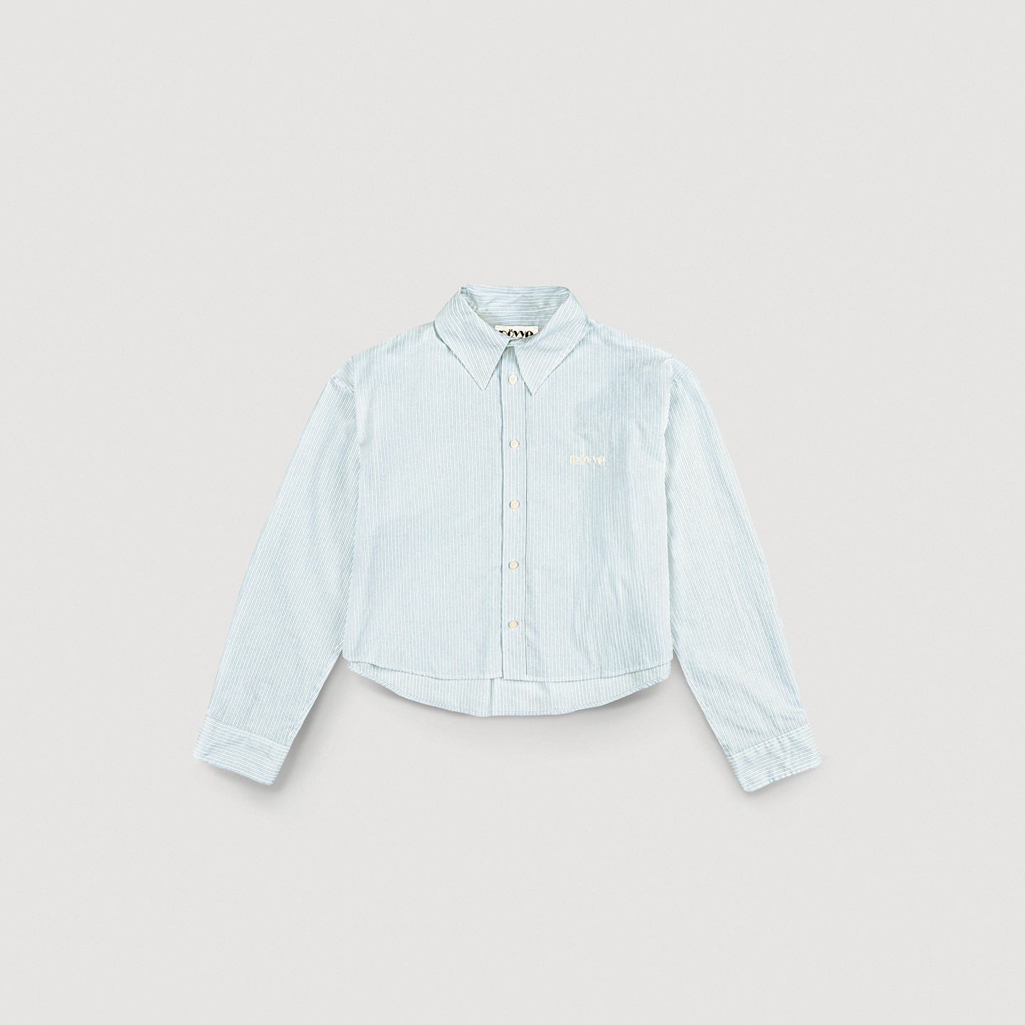 Cropped Cotton Pinstripe Shirt (Light Blue)