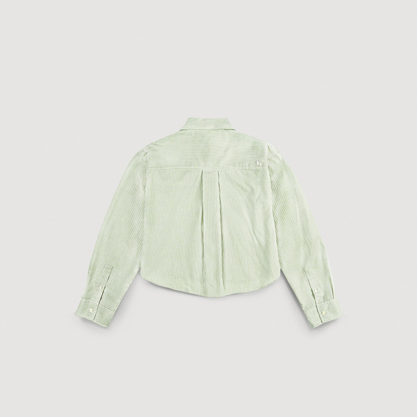 Cropped Cotton Pinstripe Shirt (Light Green)