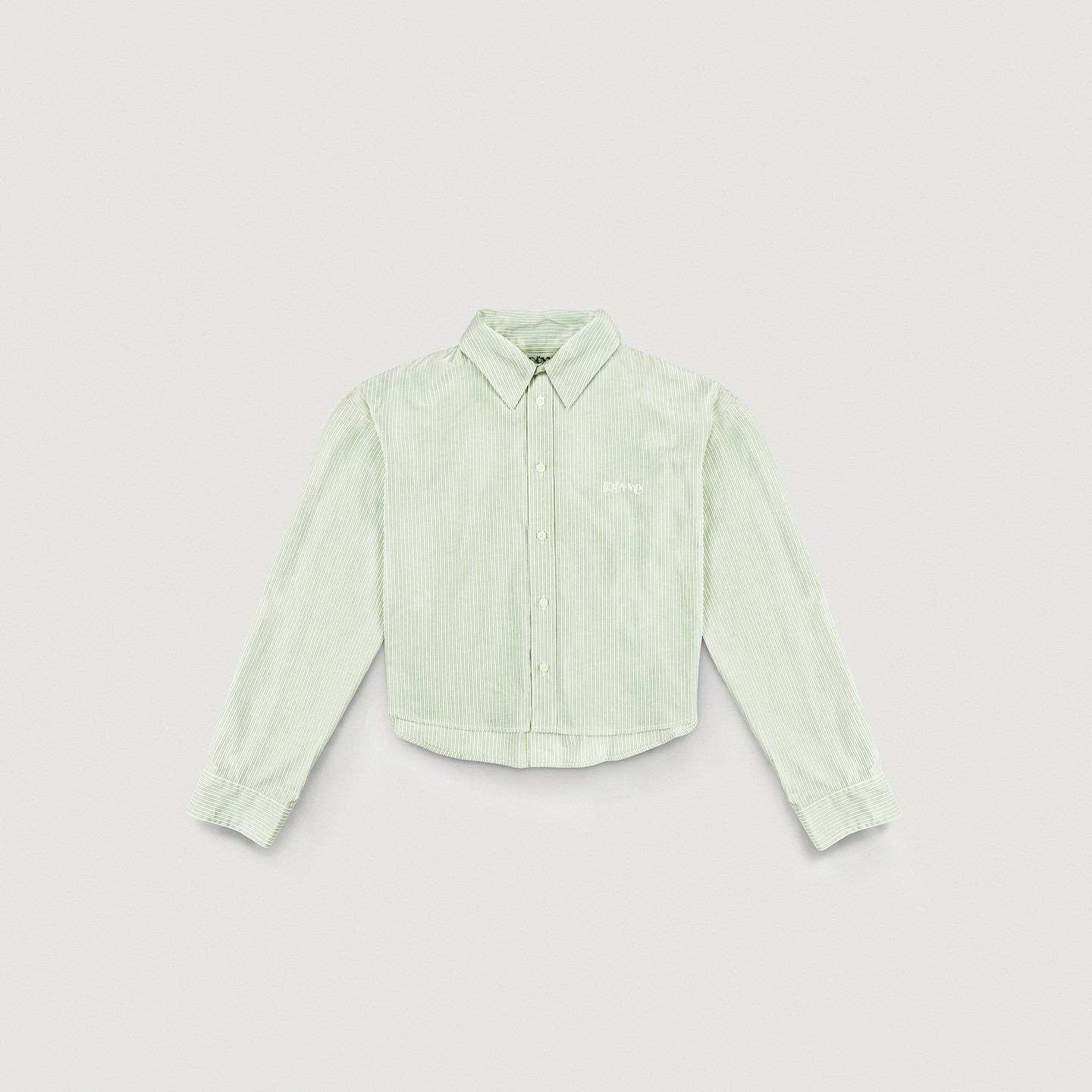 Cropped Cotton Pinstripe Shirt (Light Green)