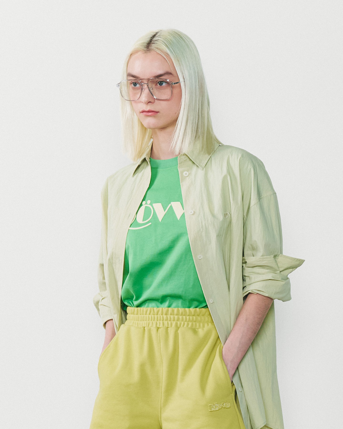 Washed Cotton Nylon Shirt (Light Green)